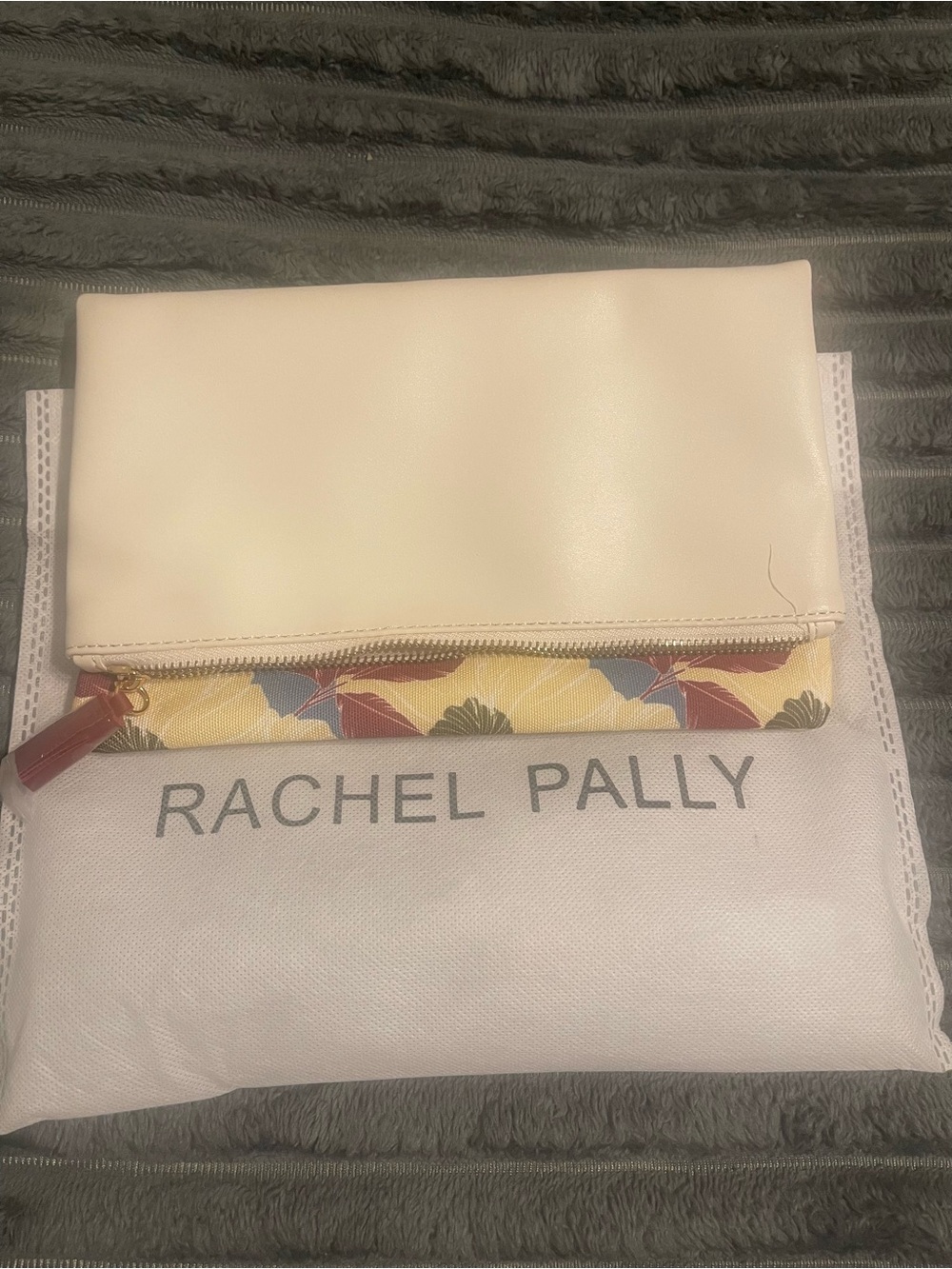 Rachel Pally Cream Fold-Over Clutch with Yellow Floral Zip Panel
